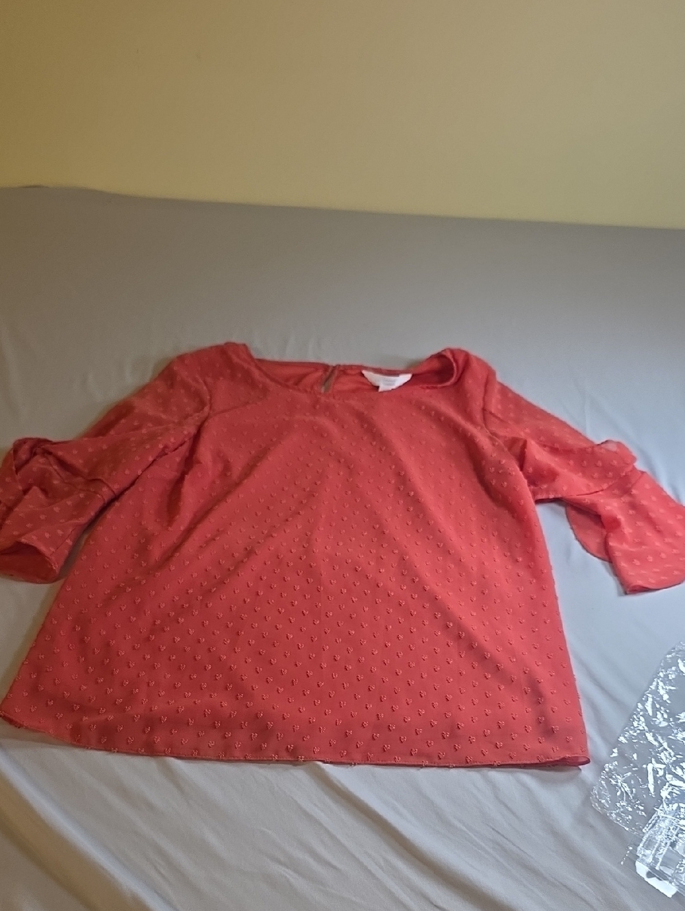 LC Lauren Conrad Coral Swiss Dot Blouse - 3/4 Sleeve